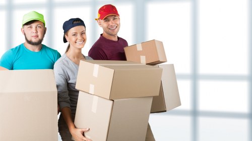 Packed boxes and furniture ready for collection during a South Kensington house move