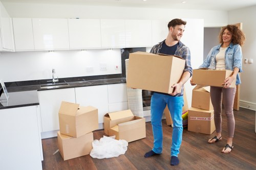 Packed boxes and furniture ready for a South Kensington man and van move