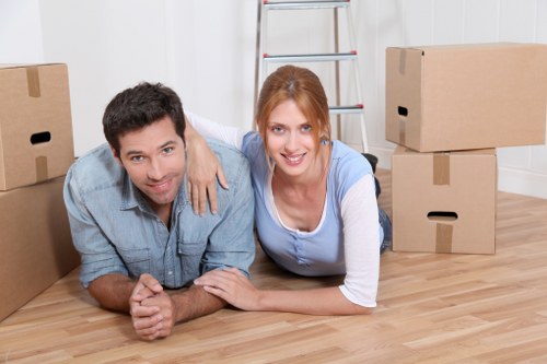 Prepared home interior for furniture removals in South Kensington with labeled items