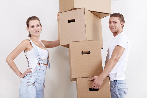 Careful packing materials and labeled boxes used by movers in Southkensington